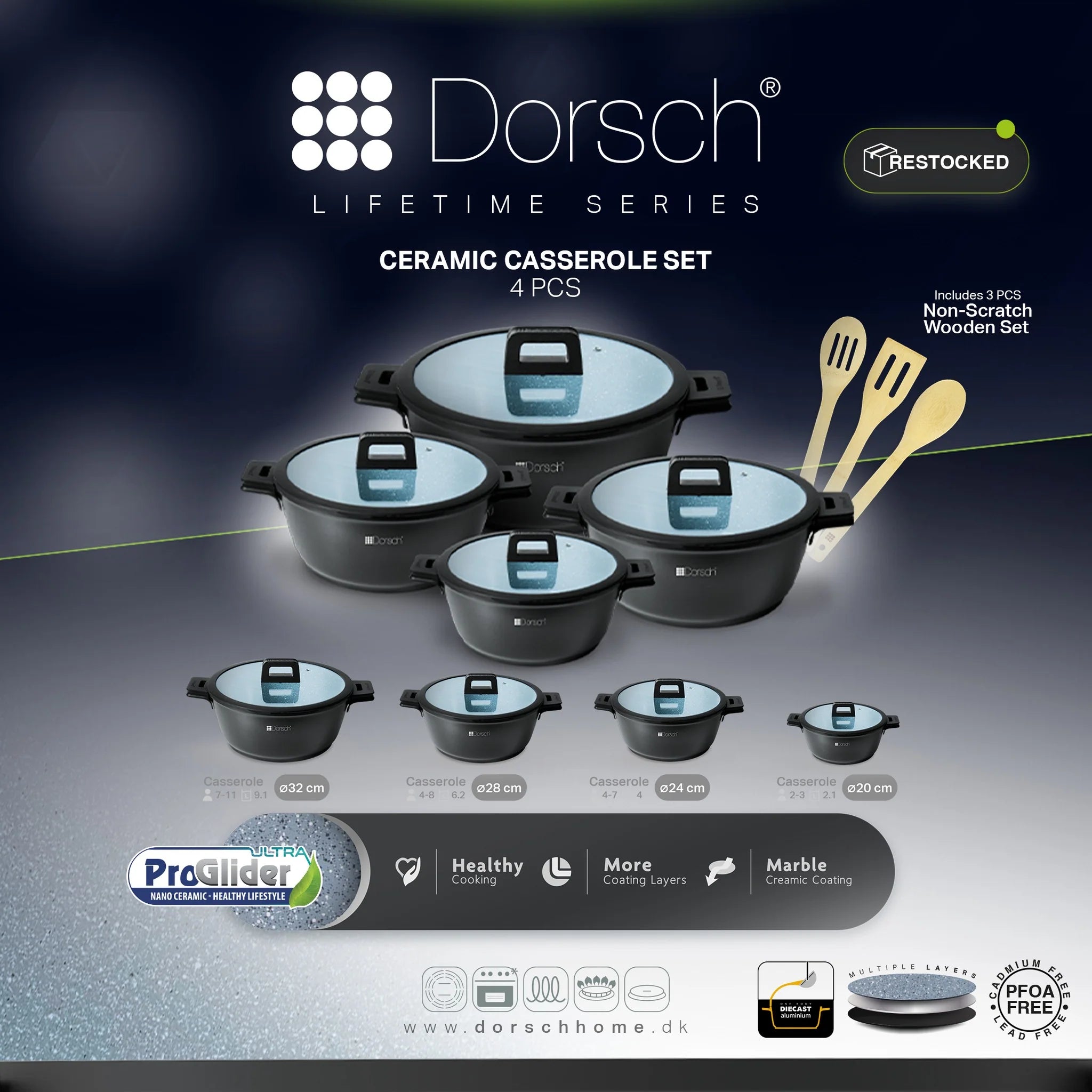 Dorsch Cookware Granite Proglider Set 4 pcs 20/24/28/32cm