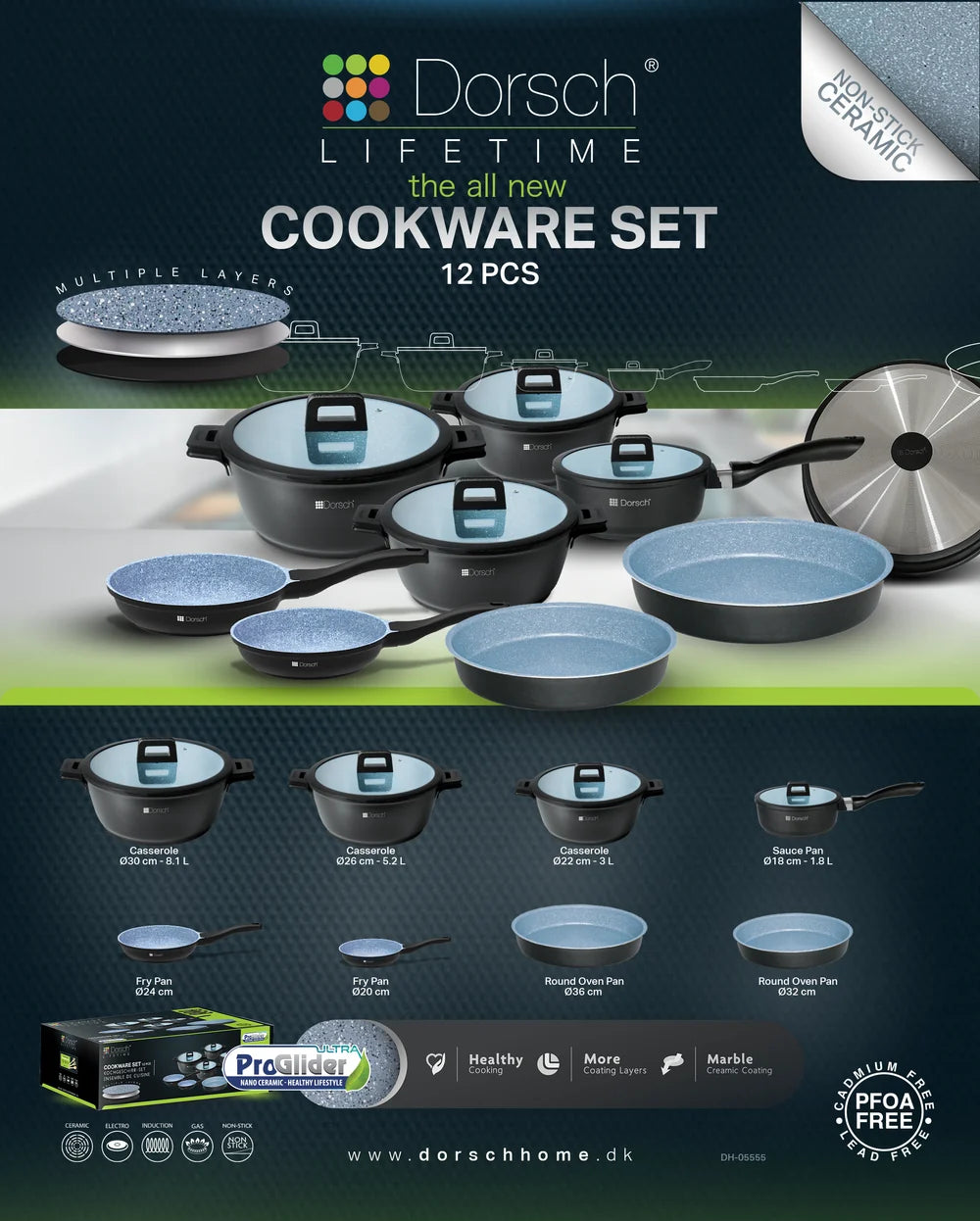 Dorsch Cookware Granite Proglider Set 12 pcs
